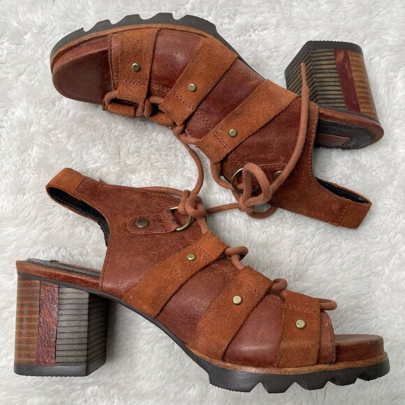 Sorel #NL2435-295 Women’s Brown Addington Leather Heeled Sandal Size 8.5 US - Picture 1 of 13